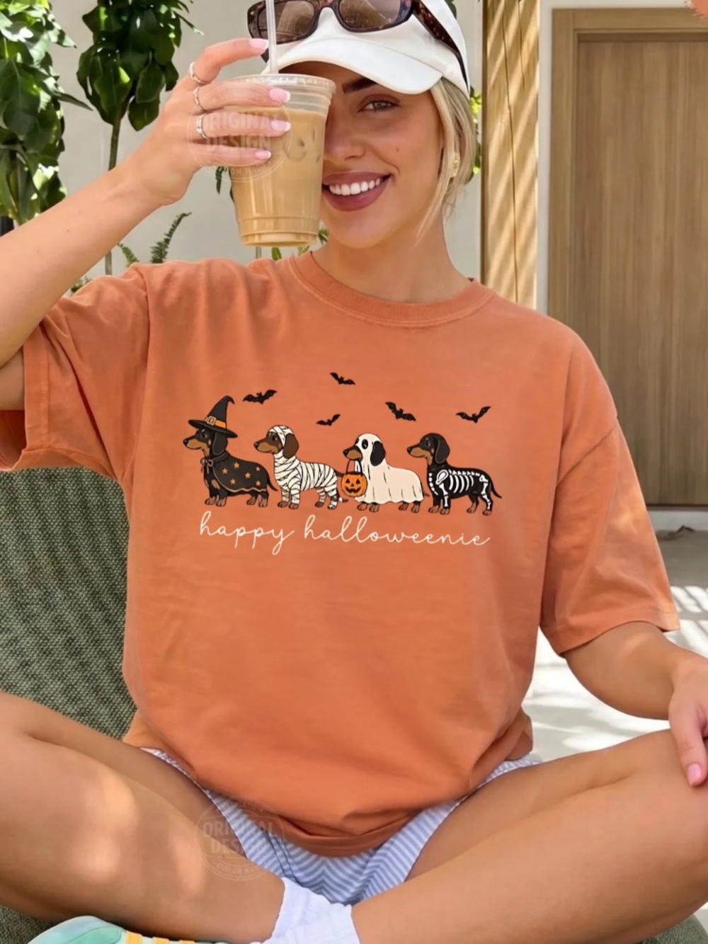 Happy Hallowweenie Dachshund Dogs Costumes Witch Mummy Ghost Skeleton T-Shirt